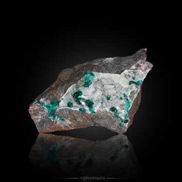 Dioptase on Matrix, natural mineral specimen from Tsumeb Mine, Namibia (view 1)