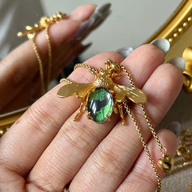 Moth Wing Bee Necklace, gemstone jewellery (view 1)