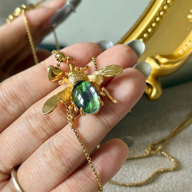 Moth Wing Bee Necklace, gemstone jewellery (view 1)