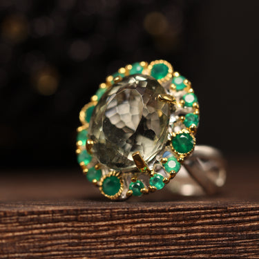 Prasiolite, Green Onyx, Emerald Ring, gemstone jewellery (view 1)