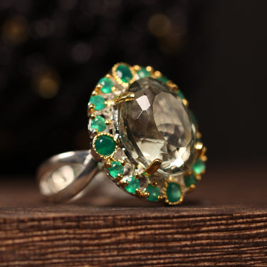 Prasiolite, Green Onyx, Emerald Ring, gemstone jewellery (view 2)