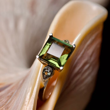 Moldavite Square Ring, gemstone jewellery (view 2)