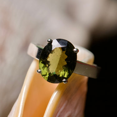 Moldavite Oval Ring, gemstone jewellery (view 1)