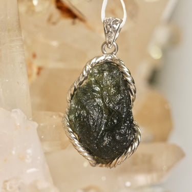Moldavite Pendant, gemstone jewellery (view 1)