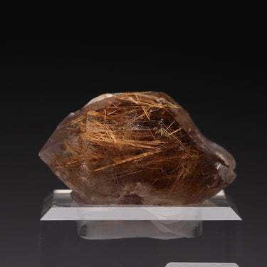 Smoky Rutilated Quartz, natural mineral specimen from Novo Horizonte, Brazil Comes with customized acrylic base (view 1)