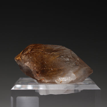 Smoky Rutilated Quartz, natural mineral specimen from Novo Horizonte, Brazil Comes with customized acrylic base (view 2)
