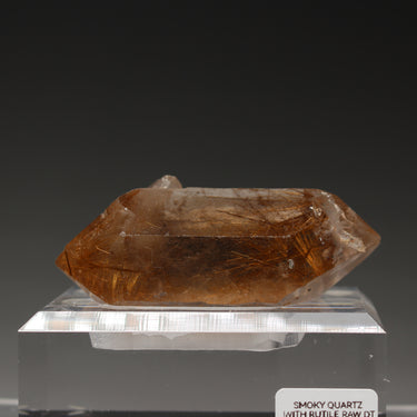 Smoky Rutilated Quartz, natural mineral specimen from Novo Horizonte, Brazil Comes with customized acrylic base (view 1)