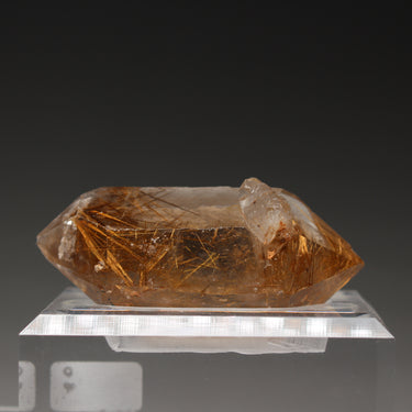 Smoky Rutilated Quartz, natural mineral specimen from Novo Horizonte, Brazil Comes with customized acrylic base (view 2)