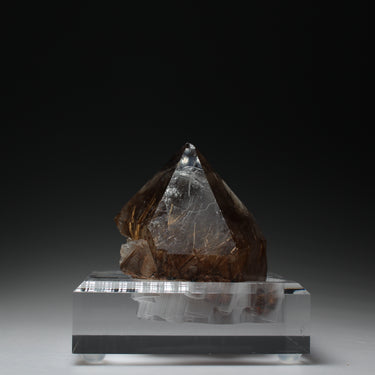 Smoky Rutilated Quartz, natural mineral specimen from Novo Horizonte, Brazil Comes with customized acrylic base (view 1)