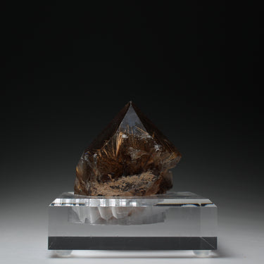 Smoky Rutilated Quartz, natural mineral specimen from Novo Horizonte, Brazil Comes with customized acrylic base (view 2)