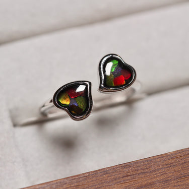 Ammolite Heart Ring, gemstone jewellery (view 1)