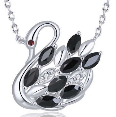 Black Spinel Swan Necklace 925 Silver, gemstone jewellery