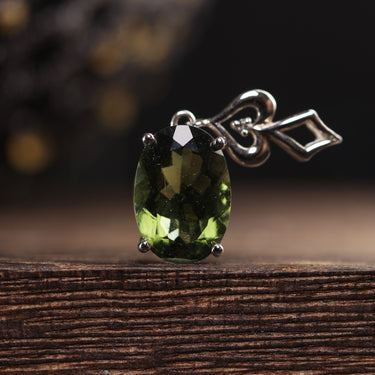 Moldavite Oval Pendant, gemstone jewellery