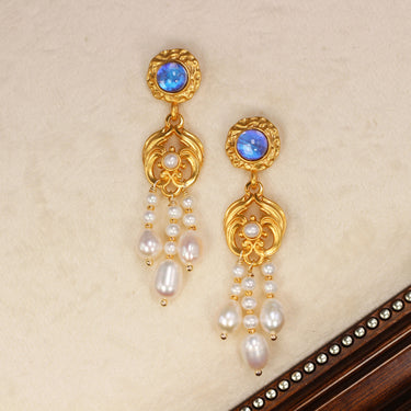 Butterfly wing + pearl Stainless steel earring, gemstone jewellery