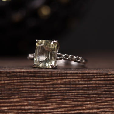 Libyan Desert Glass Emerald Cut Ring, gemstone jewellery (view 2)