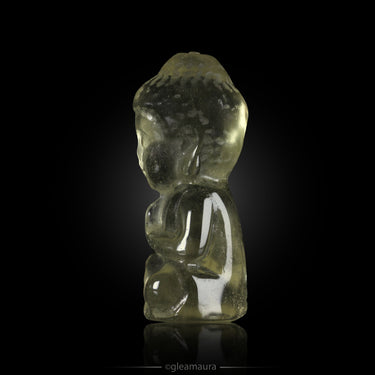 Libyan Desert Glass Buddha Carving, natural mineral specimen (view 2)