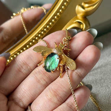 Moth Wing Bee Necklace, gemstone jewellery (view 3)