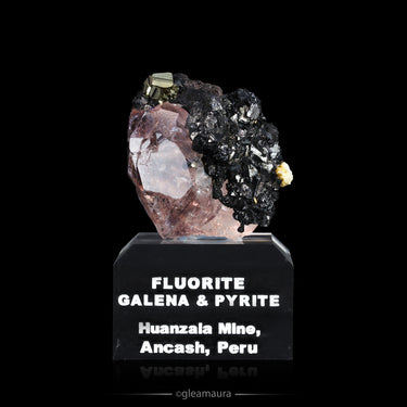 Pink Fluorite with Galena and Pyrite, natural mineral specimen from Huanzala Mine, Peru One of a kind — the specimen picture…