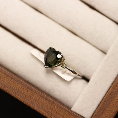 Moldavite Heart Ring, gemstone jewellery (view 2)