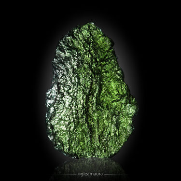 Moldavite, natural mineral specimen from Chlum nad Malší, Czech Republic (view 2)