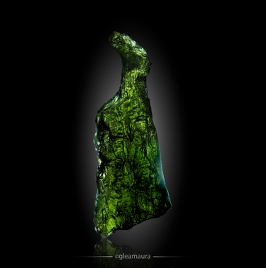 Moldavite, natural mineral specimen from Chlum nad Malší, Czech Republic (view 2)