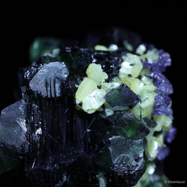 Muscovite & Schorl On Fluorite, natural mineral specimen (view 2)