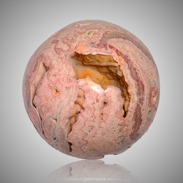 Rhodochrosite Sphere, natural mineral specimen from Capillitas mining district, Argentina (view 2)