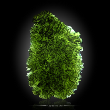 Moldavite, natural mineral specimen from Nesměň, Czech Republic (view 2)