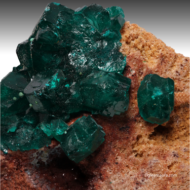 Dioptase Malachite on Dolomite, natural mineral specimen from N'tola Mine, Republic of the Congo (view 2)