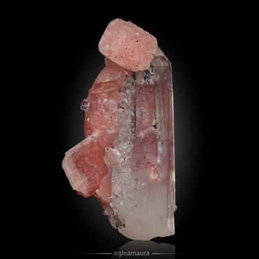 Rhodochrosite on Quartz, natural mineral specimen from Wutong Mine, China (view 2)