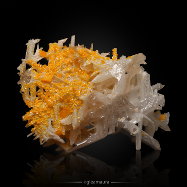Cerussite with Wulfenite, natural mineral specimen from Nakhlak Mine, Iran (view 2)