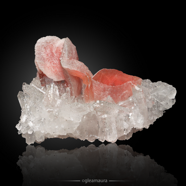 Rhodochrosite on Quartz, natural mineral specimen from Wutong Mine, China (view 2)