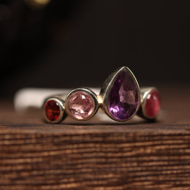 Amethyst,Garnet,Tourmaline Ring