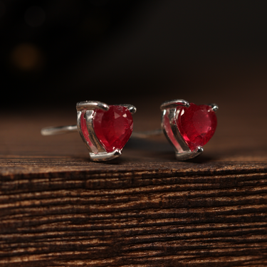 Ruby Heart Stud Earring, gemstone jewellery (view 3)