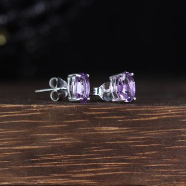 Amethyst Stud Earring, gemstone jewellery (view 2)