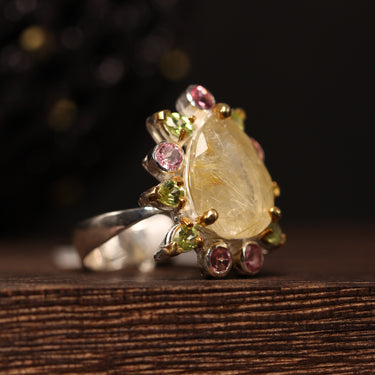 Rutile, Tourmaline, Peridot Ring, gemstone jewellery (view 2)