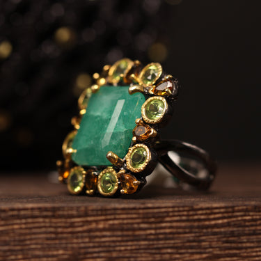 Emerald, Peridot, Lemon Quartz Ring, gemstone jewellery (view 3)