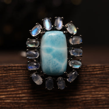 Larimar, Moonstone Ring, gemstone jewellery (view 2)