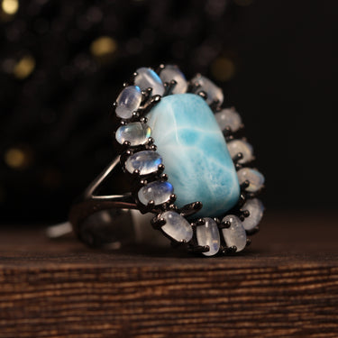 Larimar, Moonstone Ring, gemstone jewellery (view 3)