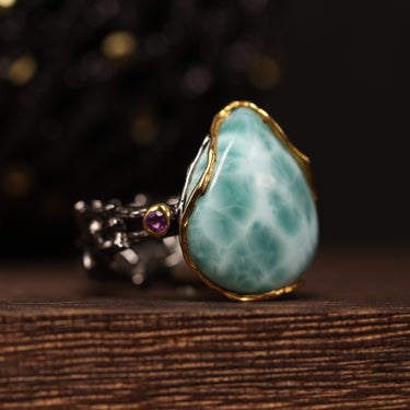 Larimar, Amethyst Ring, gemstone jewellery (view 2)