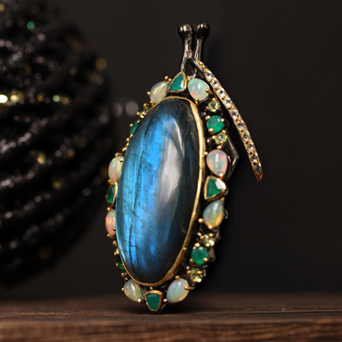 Labradorite, Green Onyx, Opal, Peridot Pendant, gemstone jewellery (view 2)