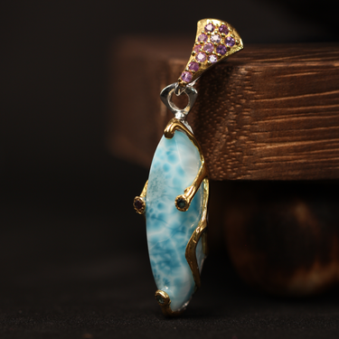 Larimar, Amethyst, Blue Sapphire Pendant, gemstone jewellery (view 2)
