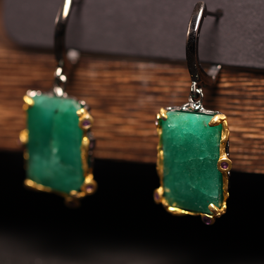 Emerald, Amethyst Earring, gemstone jewellery (view 2)