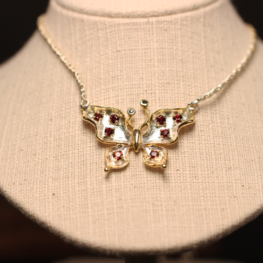 Garnet, Sapphire Butterfly Necklace, gemstone jewellery (view 2)