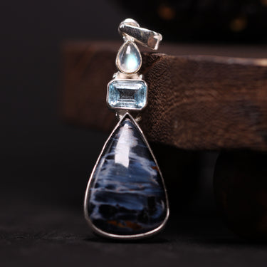 Pietersite, Topaz,Moonstone Pendant, gemstone jewellery (view 3)