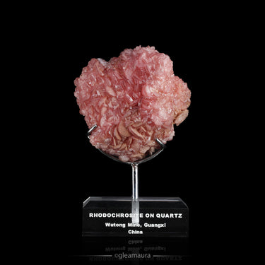 Rhodochrosite on Quartz, natural mineral specimen from Wutong Mine (Wudong Mine), so handle it gently and keep it away from…