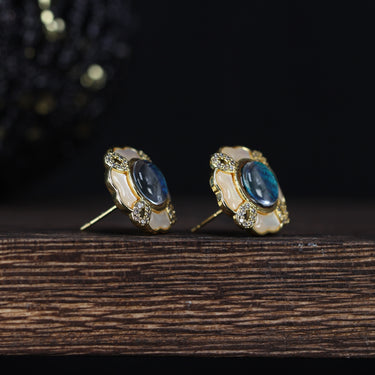 Dragonfly Wing + Mother of pearl Earrings, gemstone jewellery (view 2)