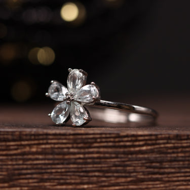 Aquamarine Flower Ring, gemstone jewellery (view 2)
