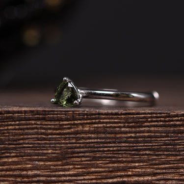Moldavite Trillion Ring, gemstone jewellery (view 2)