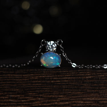 Opal + Moissanite Necklace, gemstone jewellery (view 2)